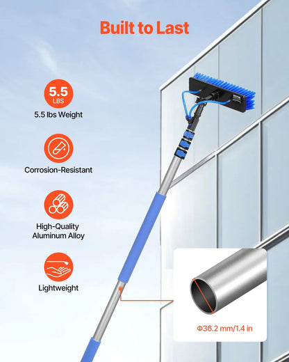 VEVOR Water Fed Pole Kit, 12FT Solar Panel Cleaning Pole with Extendable Handle, 180�� Rotatable Brush Head & 65.6FT Hose, Household & Outdoor Window Cleaner Tool for Caravan Solar Panel Deck