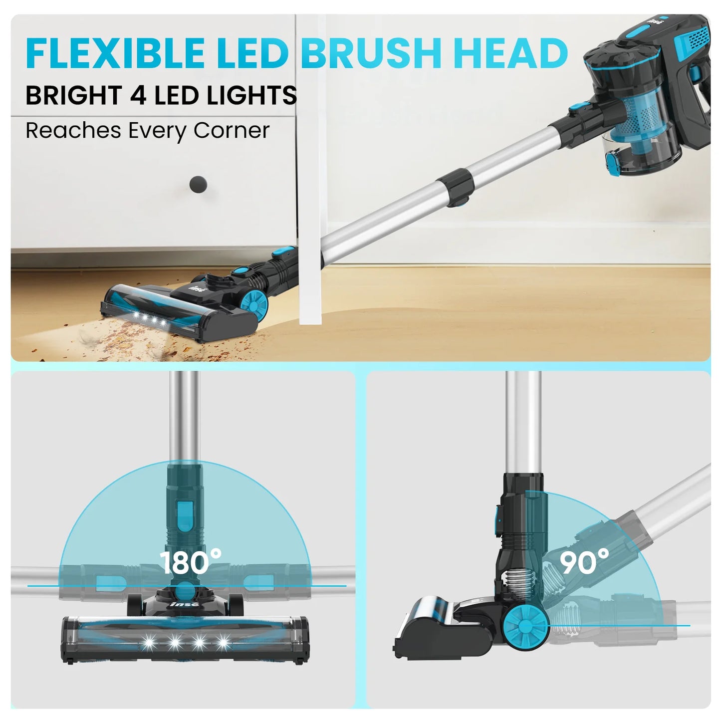INSE Cordless Vacuum Cleaners, 6-in-1 Lightweight Stick Vacuum for Hardwood Floor Carpet Pet Hair, V770