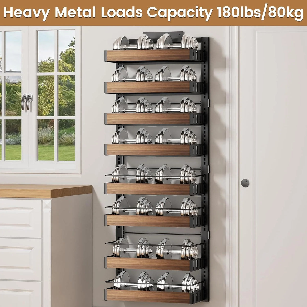 8 Tier Over The Door Pantry Organizer, 2 IN 1 Wall Mount or Hanging Spice Rack Seasoning Shelves with Adjustable Basket, Back of Door Organizer and Storage for Kitchen Cabinet and Room Closet