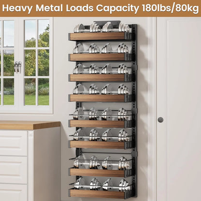 8 Tier Over The Door Pantry Organizer, 2 IN 1 Wall Mount or Hanging Spice Rack Seasoning Shelves with Adjustable Basket, Back of Door Organizer and Storage for Kitchen Cabinet and Room Closet
