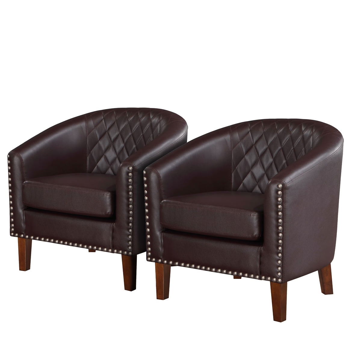 Barrel Accent Chair for living room, modern Leather Club Barrel Chair comfy Reading Armchair for Bedroom, Brown