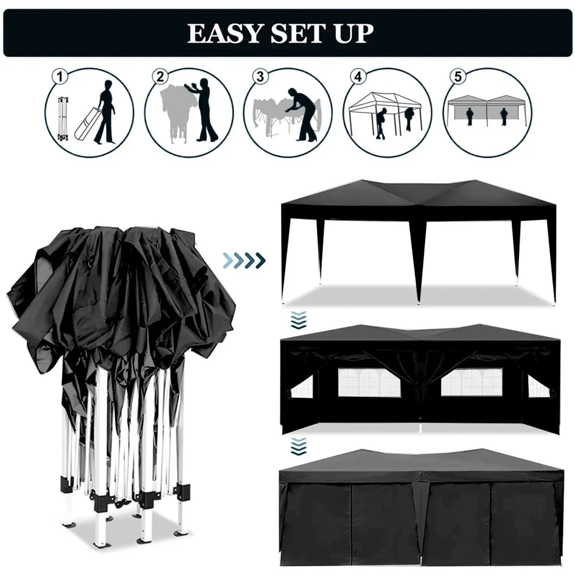10'x20' Pop Up Canopy Tent with 6 Removable Sidewalls & Portable Rolling Bag �?Waterproof UPF 50+ Shade for Parties, Beach, Weddings & Camping