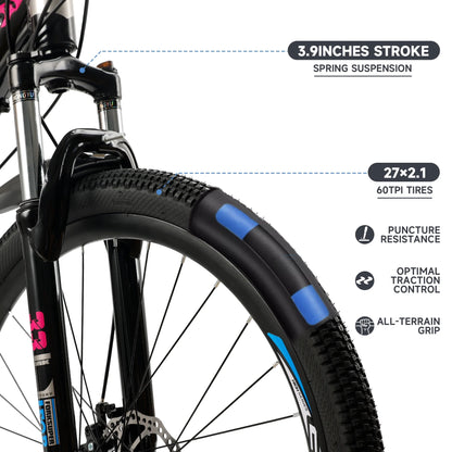 ARTUDATECH 27.5 Inch Mountain Bike, Shimano 21 Speed,  Dual Disc Brake Bike for Men Womens Adult, Full Suspension Bicycle