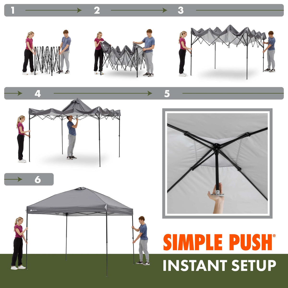Ozark Trail 10x10 Instant Pop Up Canopy Tent with Simple Push Setup �?Straight Leg Pop-Up Tent for Tailgating, Camping & Events, White