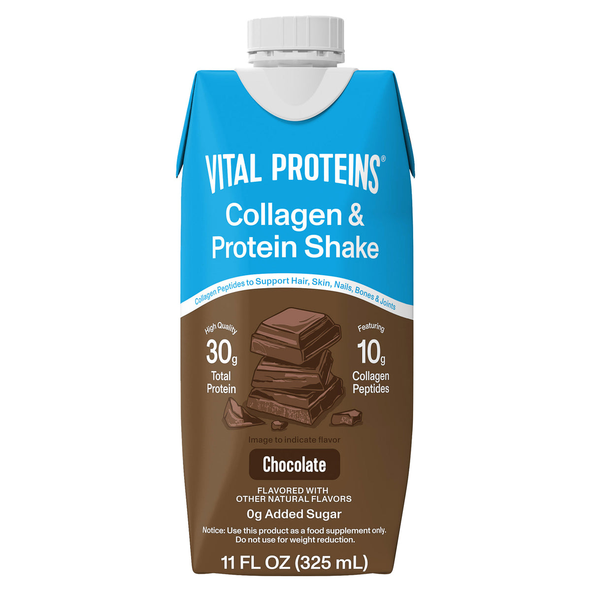 Vital Proteins 10g Collagen and 30g Total Protein Shake, Chocolate, 11 fl oz, 18-pack