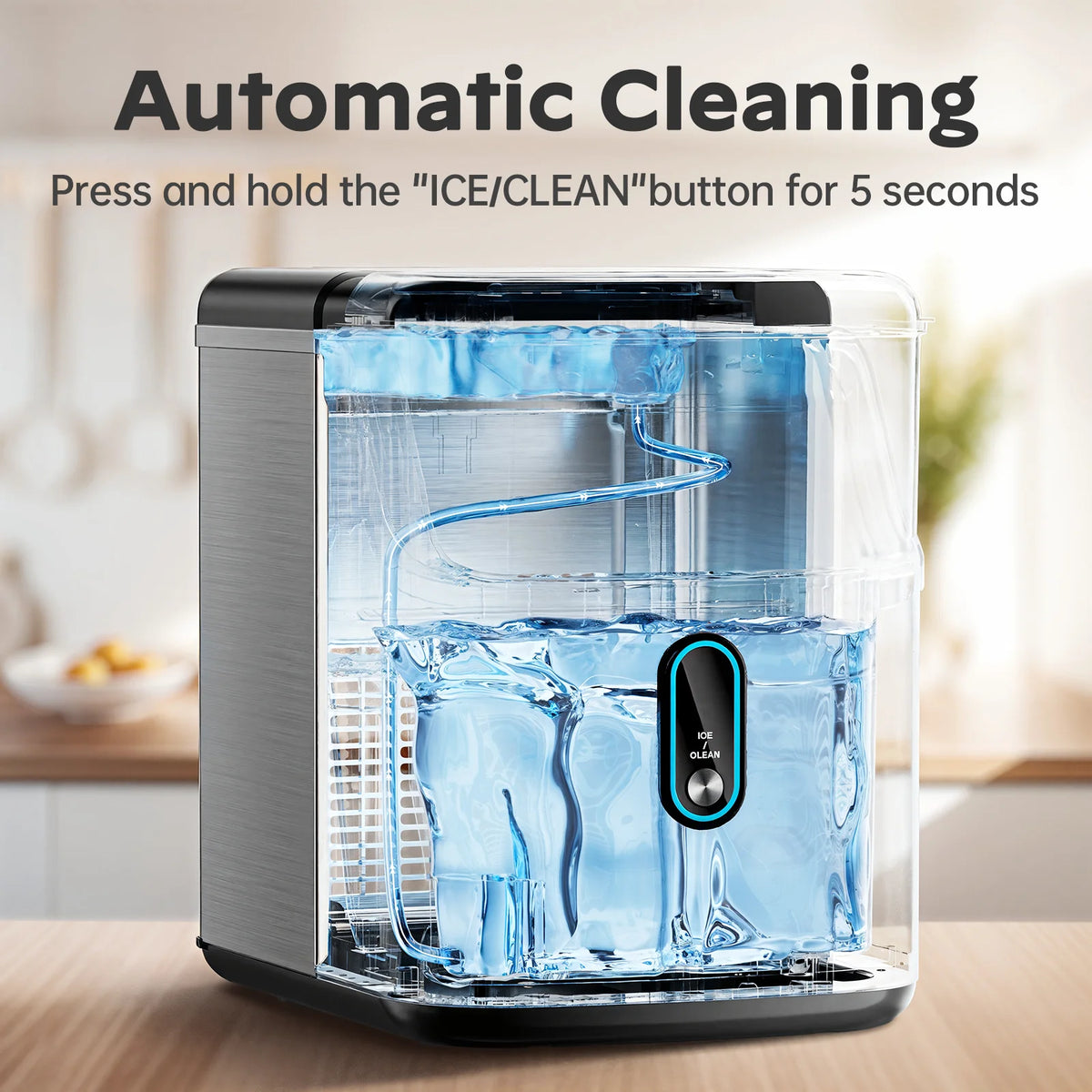 Philergo Nugget Ice Maker Countertop, Pebble Ice Maker Machine with Self-Cleaning, 35lbs/24hr, Soft Chewable Pellet Ice Maker for Home, Kitchen, Stainless Steel