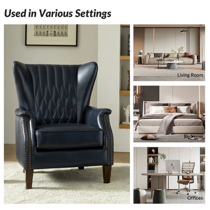 Traditional Genuine Leather Accent Chair with Nailhead Trim Tufted Armchair for Living Room Camel