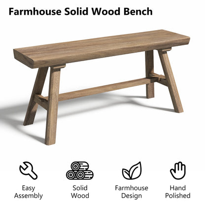 39" Solid Wood Bench, Rustic Farmhouse Wood Dining Room & Entryway Bench Seat for Indoors and Outdoors