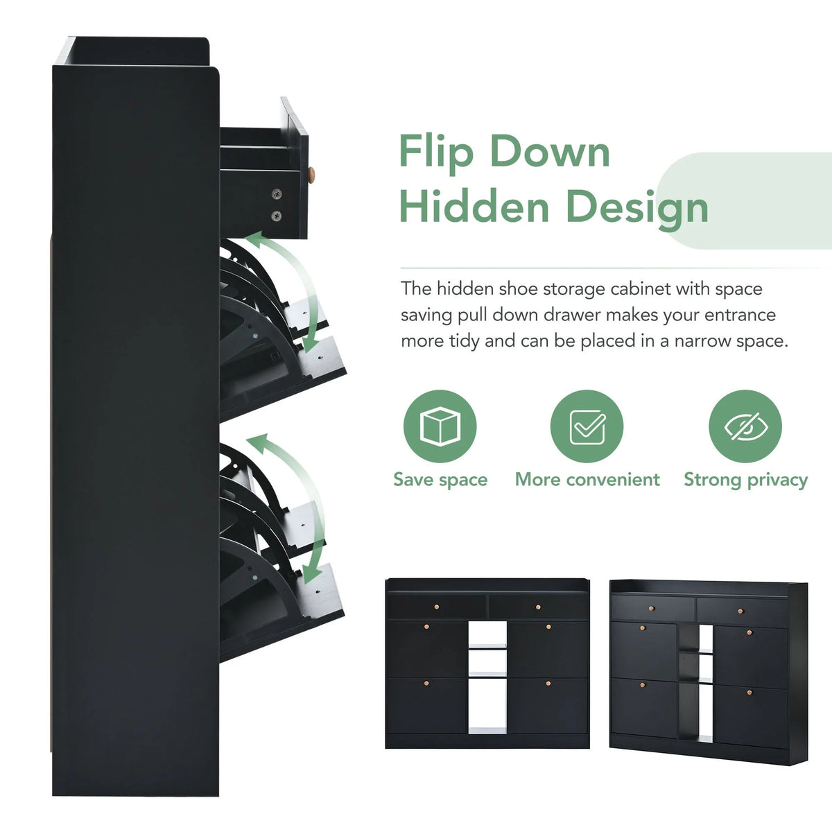 Aukfa Shoe Cabinet with 4 Flip Drawers and 2 Storage Drawers- Black