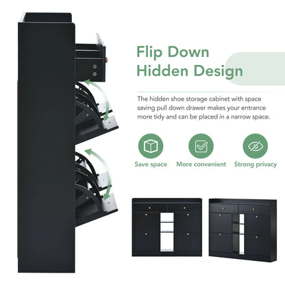 Aukfa Shoe Cabinet with 4 Flip Drawers and 2 Storage Drawers- Black