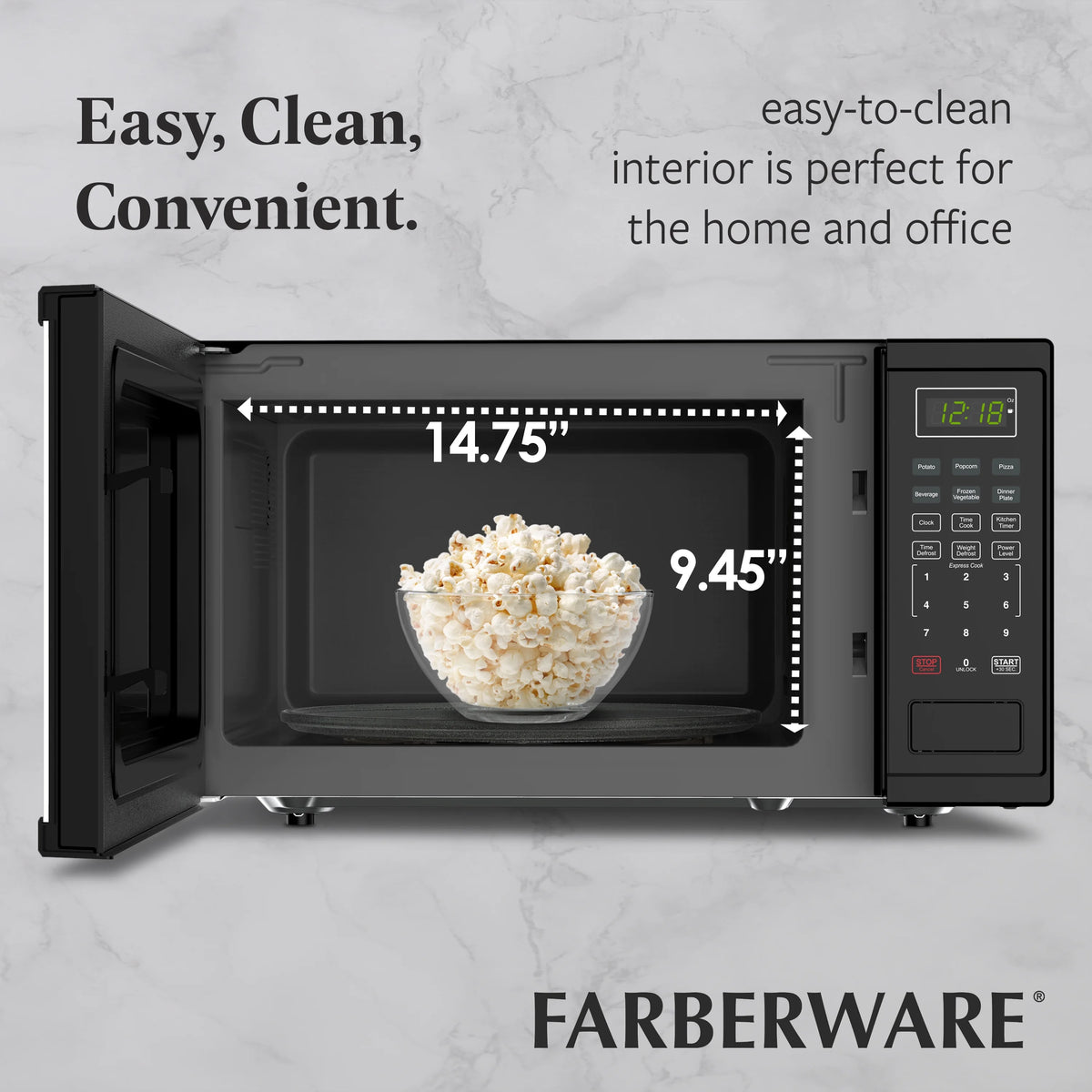 Farberware Countertop Microwave Ov 1100 Watts, 2.2 cu ft - Smart Sensor With LED Lighting and Child Lock - Perfect for Apartments and Dorms - Easy Clean Black Interior, Stainless Steel