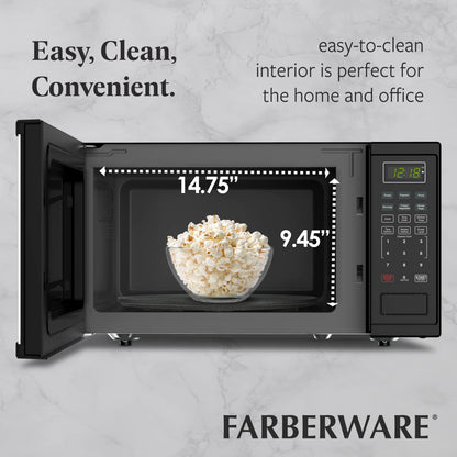 Farberware Countertop Microwave Ov 1100 Watts, 2.2 cu ft - Smart Sensor With LED Lighting and Child Lock - Perfect for Apartments and Dorms - Easy Clean Black Interior, Stainless Steel