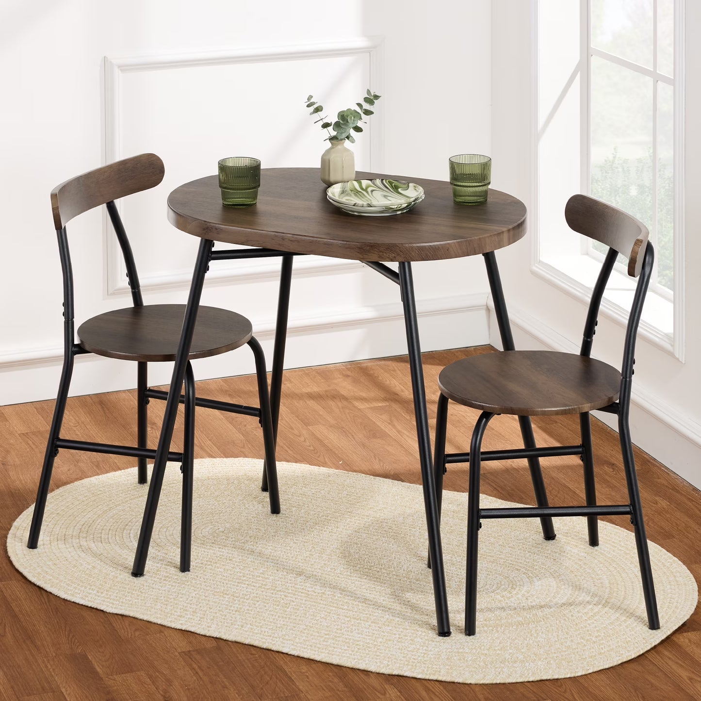 Best Choice Products 3-Piece Modern Oval Dining Table Set, Small Kitchen Dinette w/ 2 Chairs - Black/Black