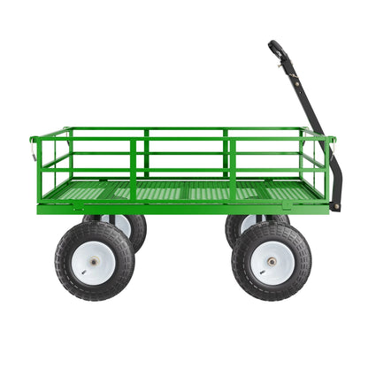 KFFKFF Mesh Steel Garden Cart 1200 Lbs, 43.3 x 29.5 " Heavy Duty Utility Wagon Cart, Pullable Metal Garden Trolley with 13' All Terrain Tires, Removable Mesh Sides, 180��Swiveling Handle (Green)