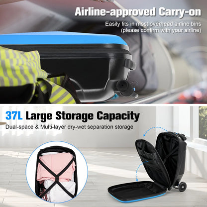 Advwin Scooter Luggage for Kids & Adults, Hardside Ride on Suitcase for Kids Ages 4-15 Multifunctional Lightweight Foldable Carry on Luggage with Wheels Ride on for Children Teenagers, Pink