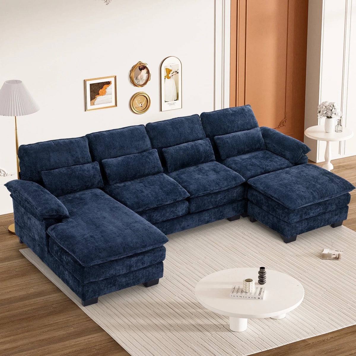 Rophefx 114.3" U Shaped Sectional Couches for Living Room,Cloud Couch,4 Seats Chenille Couch with Double Layer Cushion,Orange