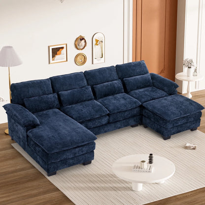 Rophefx 114.3" U Shaped Sectional Couches for Living Room,Cloud Couch,4 Seats Chenille Couch with Double Layer Cushion,Orange