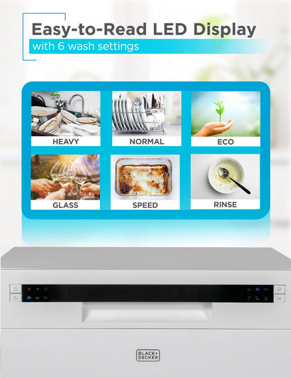 BLACK?Ӕ BCD6W Compact Countertop Dishwasher, 6 Place Settings, White