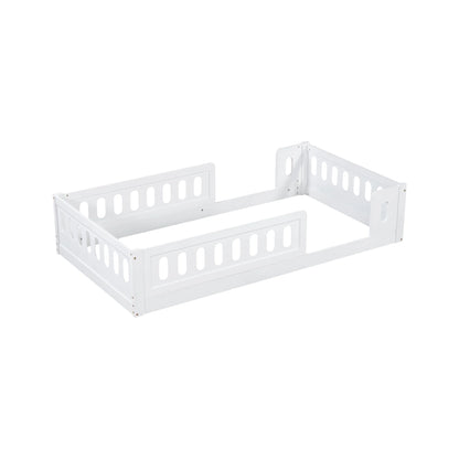 Euroco Wood Twin Size Platform Bed with Guardrail for Toddler and Kids