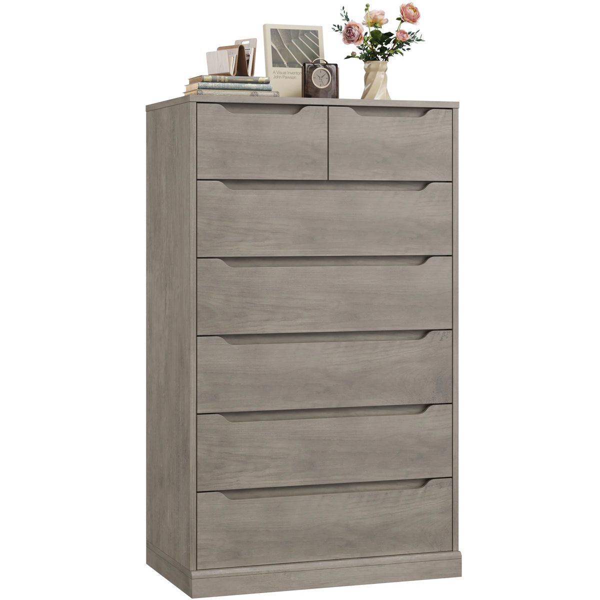 Homfa 7 Drawer White Dresser, 51.3"H Wood Storage Cabinet with Upgraded Stable Base, Vertical Chest for Bedroom Living Room