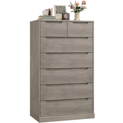 Homfa 7 Drawer White Dresser, 51.3"H Wood Storage Cabinet with Upgraded Stable Base, Vertical Chest for Bedroom Living Room