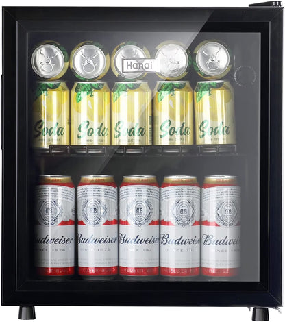 WANAI Compact Beverage Refrigerator, 100 Can Capacity, Glass Door, Black Stainless Steel