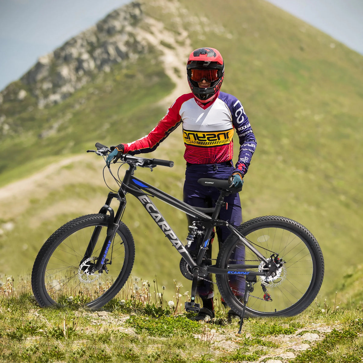 Aukfa 26" Mountain Bikes, 21-Speed Full Suspension Men Women Trail City Mountain Bike,Blue