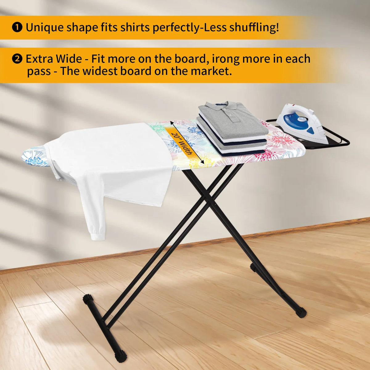 KDJ HOME Slieton Extra Large Ironing Board with Hang Rail, 20-Inch Wide