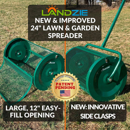 Landzie Compost Spreader 24 Inch Walk-Behind Lawn & Garden Spreader with Metal Mesh Basket