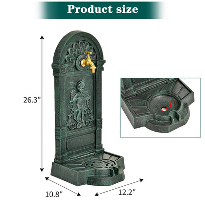 Sungmor Cast Iron Outdoor Water Column with Faucet, Freestanding Floor Farm Yard Decor, Green, 1 Count