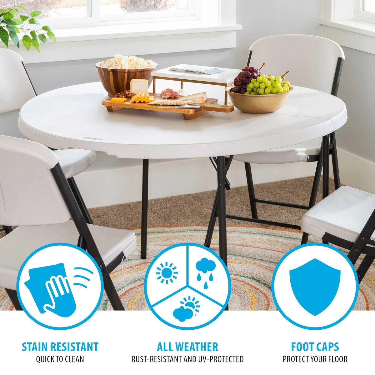 Lifetime 48 inch Round Fold-in-Half Table, Indoor/Outdoor Essential, White Granite (280064)