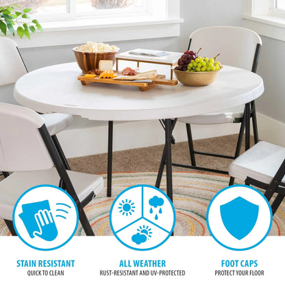 Lifetime 48 inch Round Fold-in-Half Table, Indoor/Outdoor Essential, White Granite (280064)