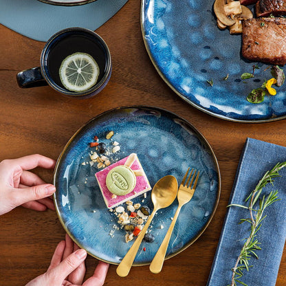 Vancasso,16-Piece Stoneware Dinnerware Set, Blue Dinner Set, Service for 4