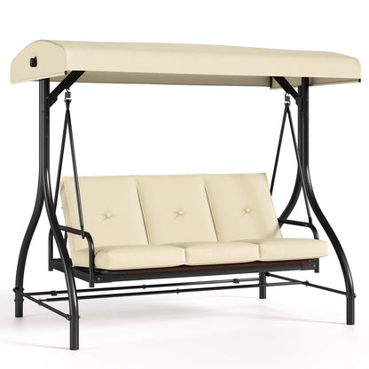 Arlopu 3 Person Porch Swing Outdoor Converting Canopy Swing Glider with Canopy
