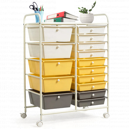 Costway 15 Drawer Rolling Storage Cart Tools Scrapbook Paper Office School Organizer White