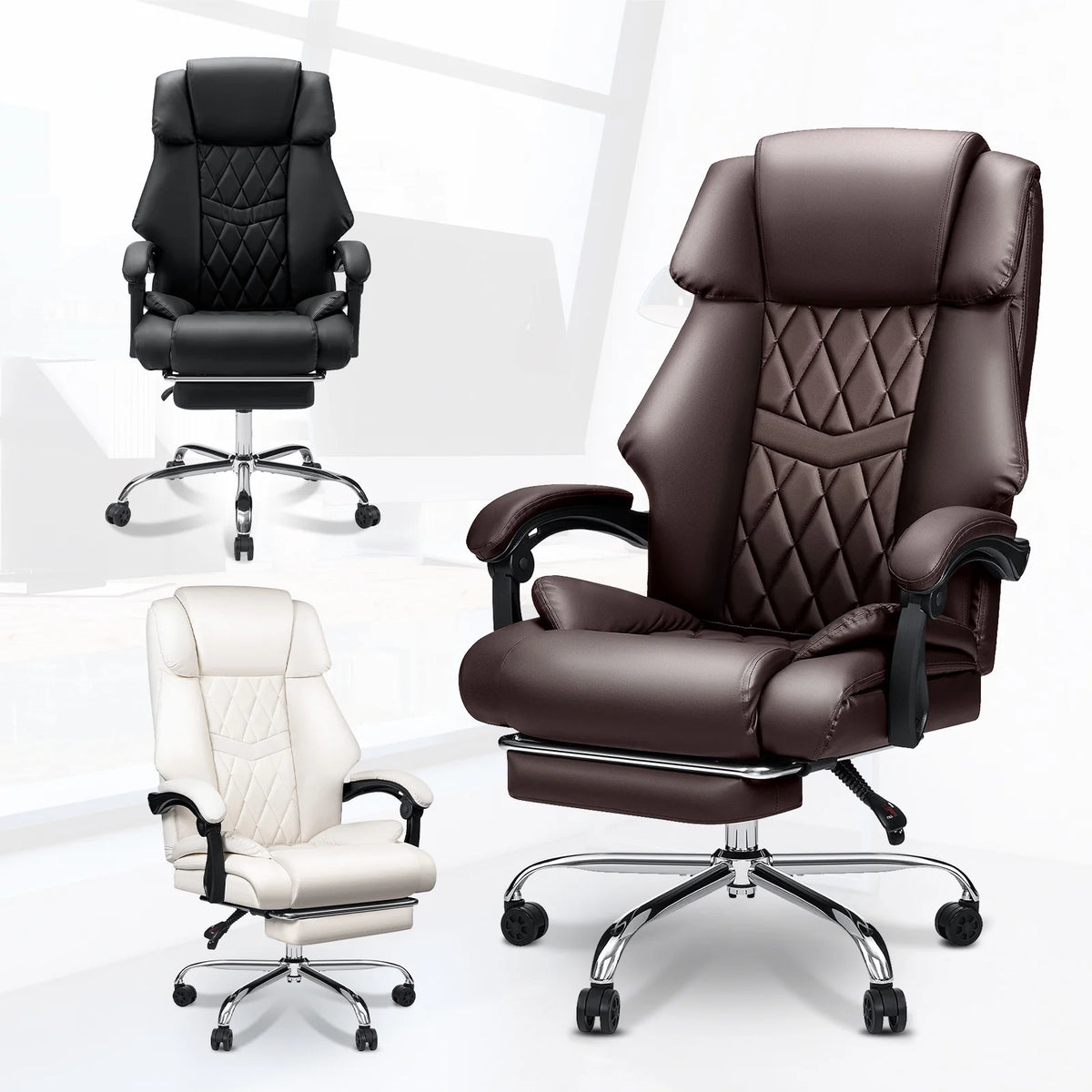 Hoffree Executive Office Chair Big and Tall Office Chair with Footrest Reclining Leather Chair High Back Ergonomic Computer Desk Chair with Lumbar Back Support for Home Office 500lbs, Black