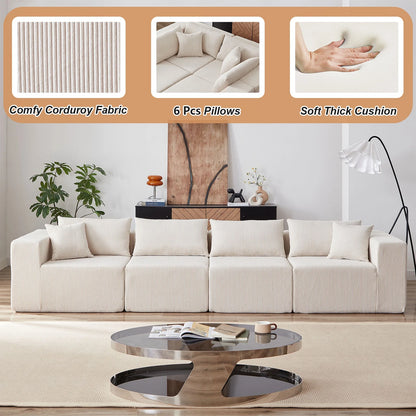 104-Inch Corduroy Modular L Shaped Sectional Sofa,Luxury Floor Couch Set,Upholstered Indoor Furniture,Foam-Filled Compressed Sofa for Living Room,Bedroom,4 PC Free Combination  ?