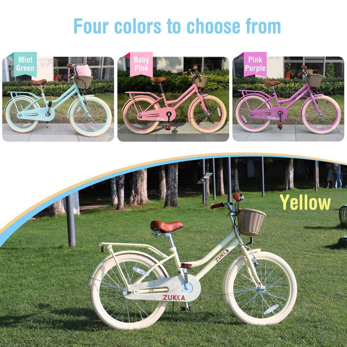 Girls Bike with Basket for Kids 7-10, 20" Kids' Bicycles Leather Saddle & Safety Bell, Pink
