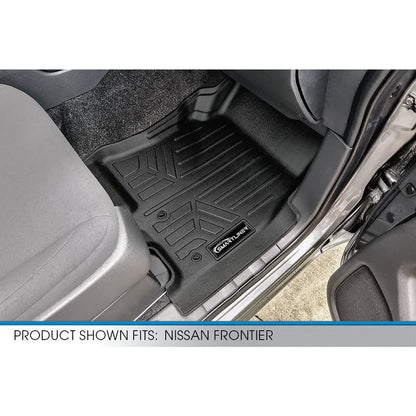 SMARTLINER Custom Floor Mats 2 Row Liner Set Black Compatible With 2022-2025 Nissan Frontier (Crew Cab with 2nd Row Under-Seat Storage)