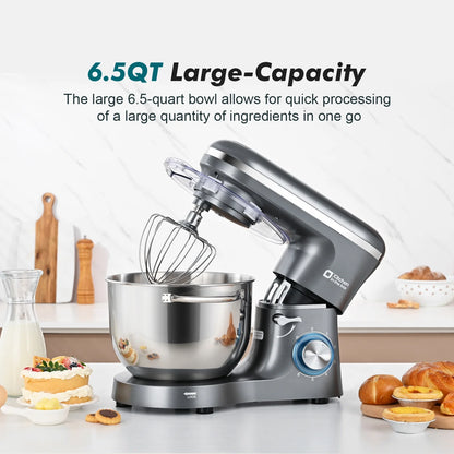 Kitchen in the box Tilt-Head Stand Mixer, Electric Kitchen Mixer with 6.5QT Stainless Steel Bowl, 660W Food Mixer with 6-Speed, Black