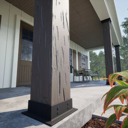 Ekena Millwork 6"W x 5'H Sand Blasted Endurathane Faux Wood Non-Tapered Square Column Wrap with Faux Iron Capital & Base