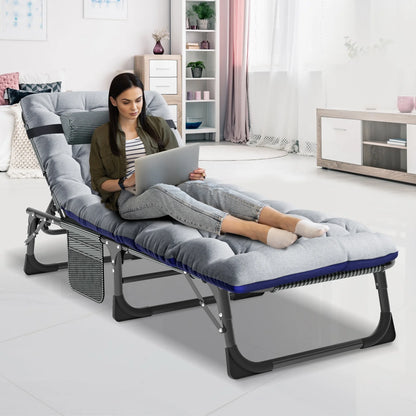 MOPHOTO Lounge Chair with Mattress, Outdoor Chaise Lounge Support 440 Lbs, Adjustable Portable Heavy Duty Sleeping Cots Bed for Camping, Pool, Beach, Patio