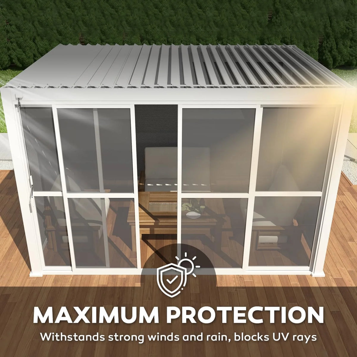 Mirador 111S Outdoor Pergola Aluminum Sliding Louver Door 13' Side, 4 Panels, Dark Grey(Not Pergola)