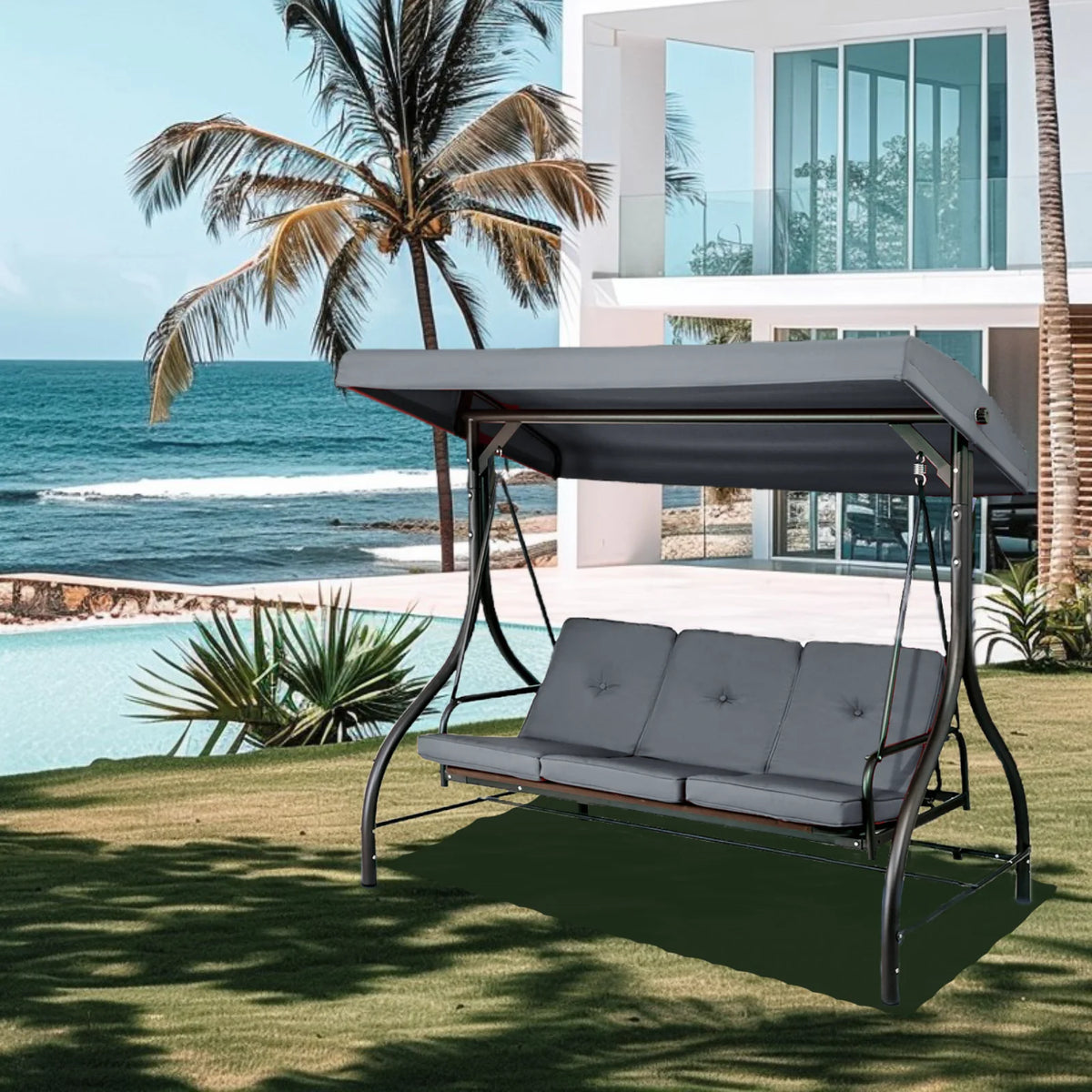 Arlopu 3 Person Porch Swing Outdoor Converting Canopy Swing Glider with Canopy