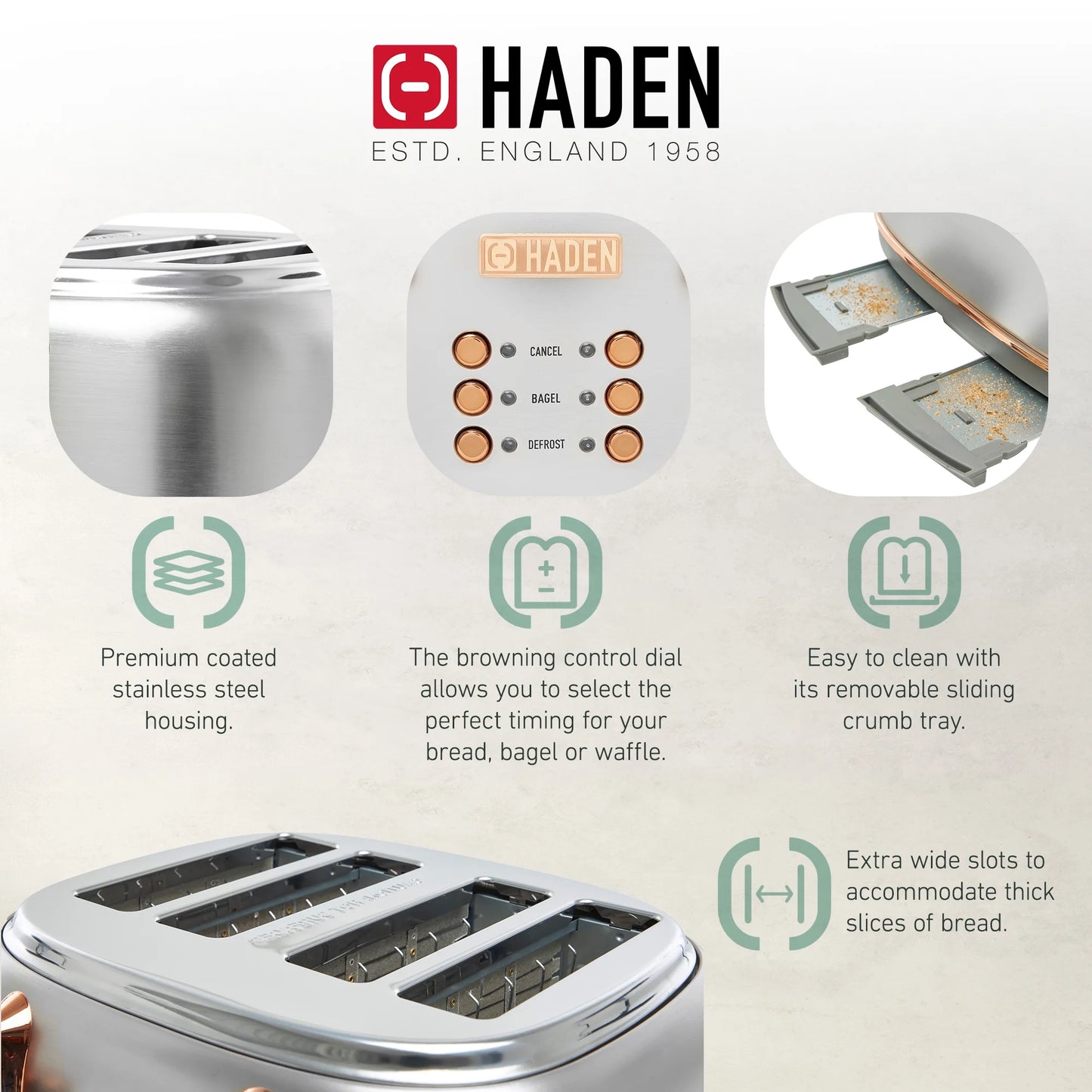 Haden Heritage 1500 1.7 Electric Kettle, Matte Black Finish with Copper Accents