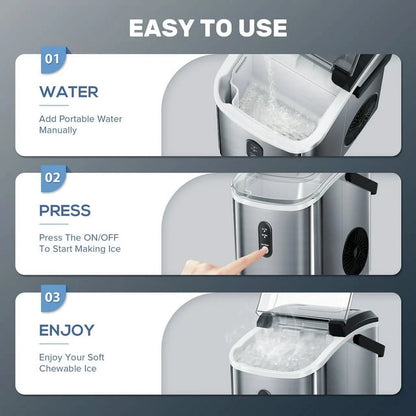 Auseo SS Nugget Countertop Ice Maker with Soft Chewable Ice, 35Lbs/24H, Self-Cleaning, Ice Scoop, Stainless Steel Silver, for Kitchen/Office/Party