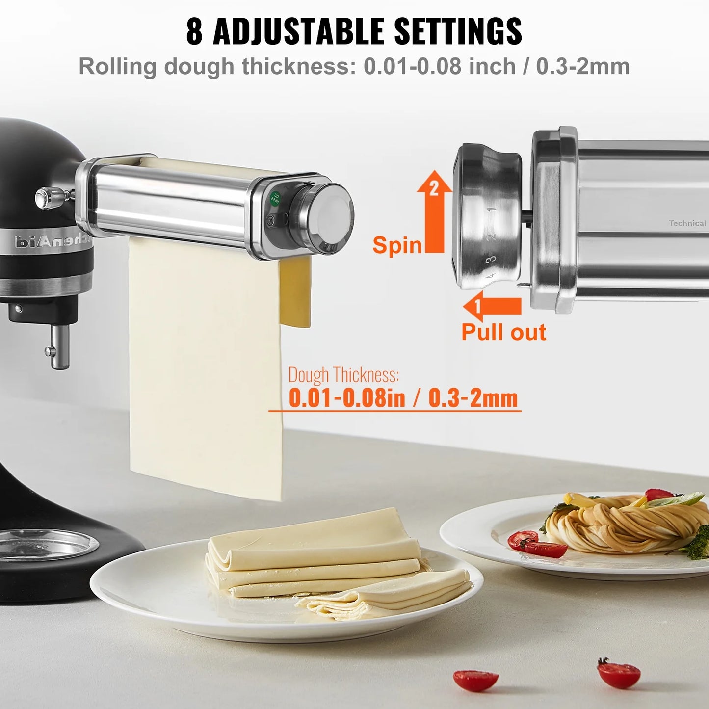 KFFKFF Pasta Maker Attachment for All Kitchenaid Mixers, Kitchen Aid Stand Mixer Set Accessories with 3 Shafts Including Dough Roller Spaghetti Cutter Fettuccine