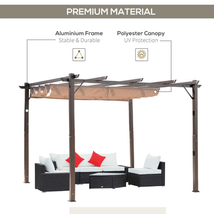 Outsunny 10' x 10' Pergola with Retractable Shade Canopy, Aluminum, Gray
