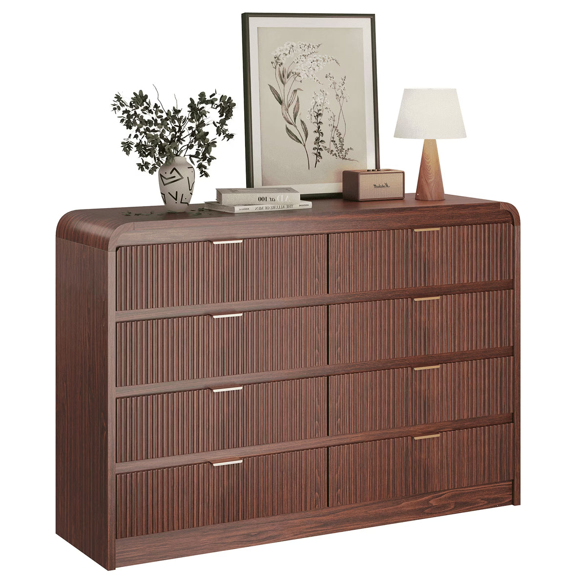 SELOOYE Fluted 5 Drawers Dresser for Bedroom, 47" Tall Modern Dresser Chest of Drawers, Black Accents, Fluted Fronts, Wood Storage Dressers Organizer for Bedroom, Living Room, Natural