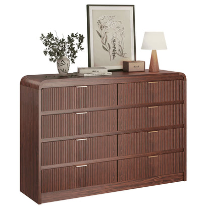 SELOOYE Fluted 5 Drawers Dresser for Bedroom, 47" Tall Modern Dresser Chest of Drawers, Black Accents, Fluted Fronts, Wood Storage Dressers Organizer for Bedroom, Living Room, Natural